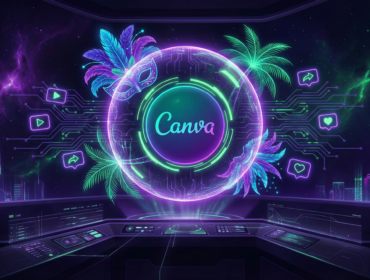 featured_image-1 Conceito futurista de marketing digital do Canva no Brasil com tons de roxo e verde neon