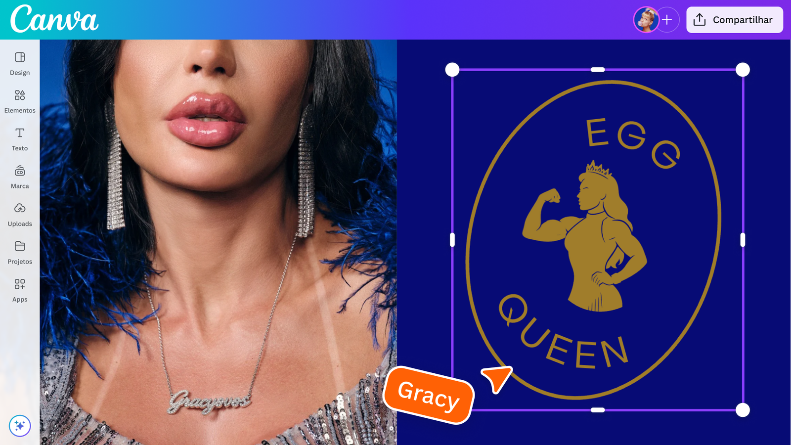 Gracyanne Barbosa criando a identidade visual da marca GracyOvos Egg Queen no Canva