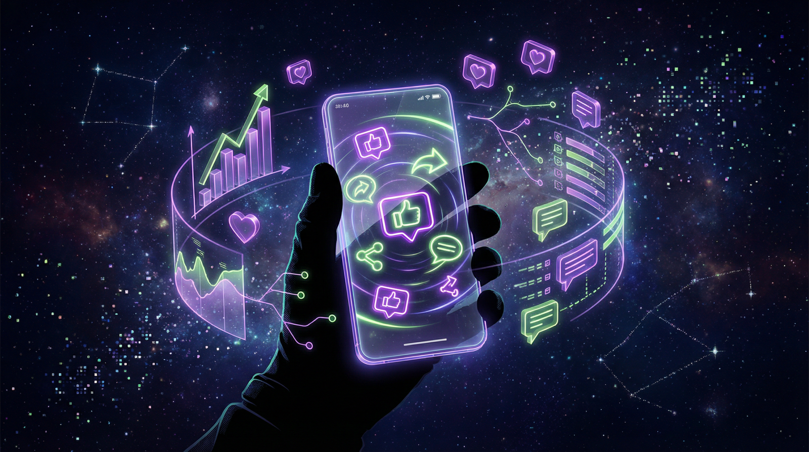 Estratégia social first do Canva mostrando smartphone com métricas de engajamento viral